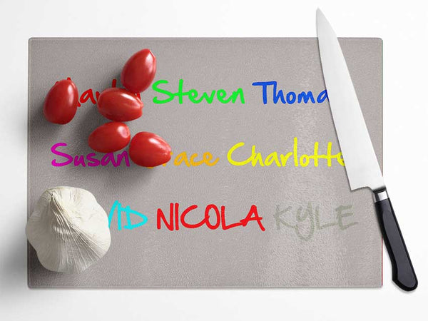 Your Name In A Choice Of Colours Beige Glass Chopping Board