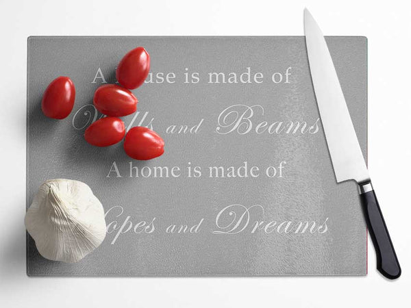 Home Quote Walls n Beams Hopes n Dreams Grey White Glass Chopping Board