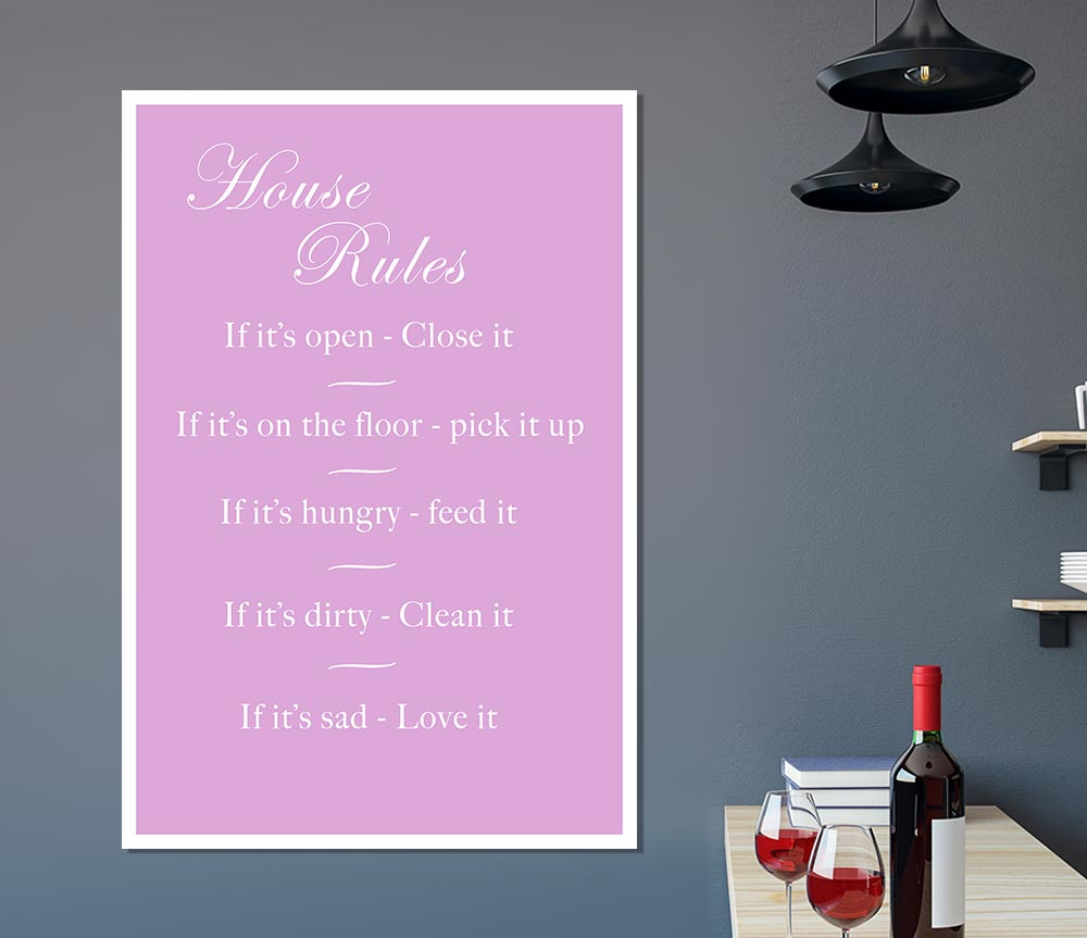 Family Quote House Rules 2 Pink Print Poster Wall Art