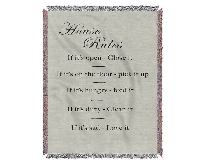 Family Quote House Rules 2 Grey Woven Blanket