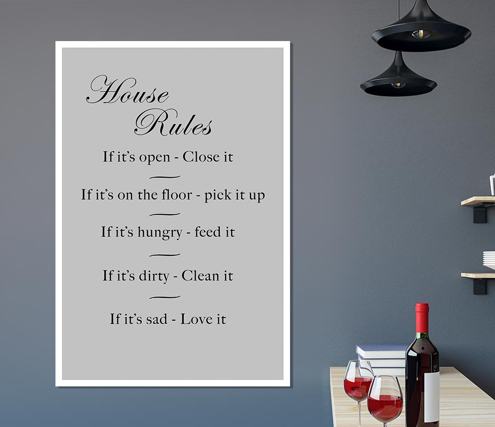 Family Quote House Rules 2 Grey Print Poster Wall Art