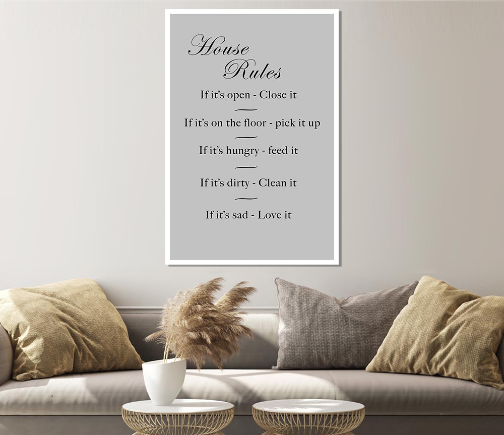 Family Quote House Rules 2 Grey Print Poster Wall Art