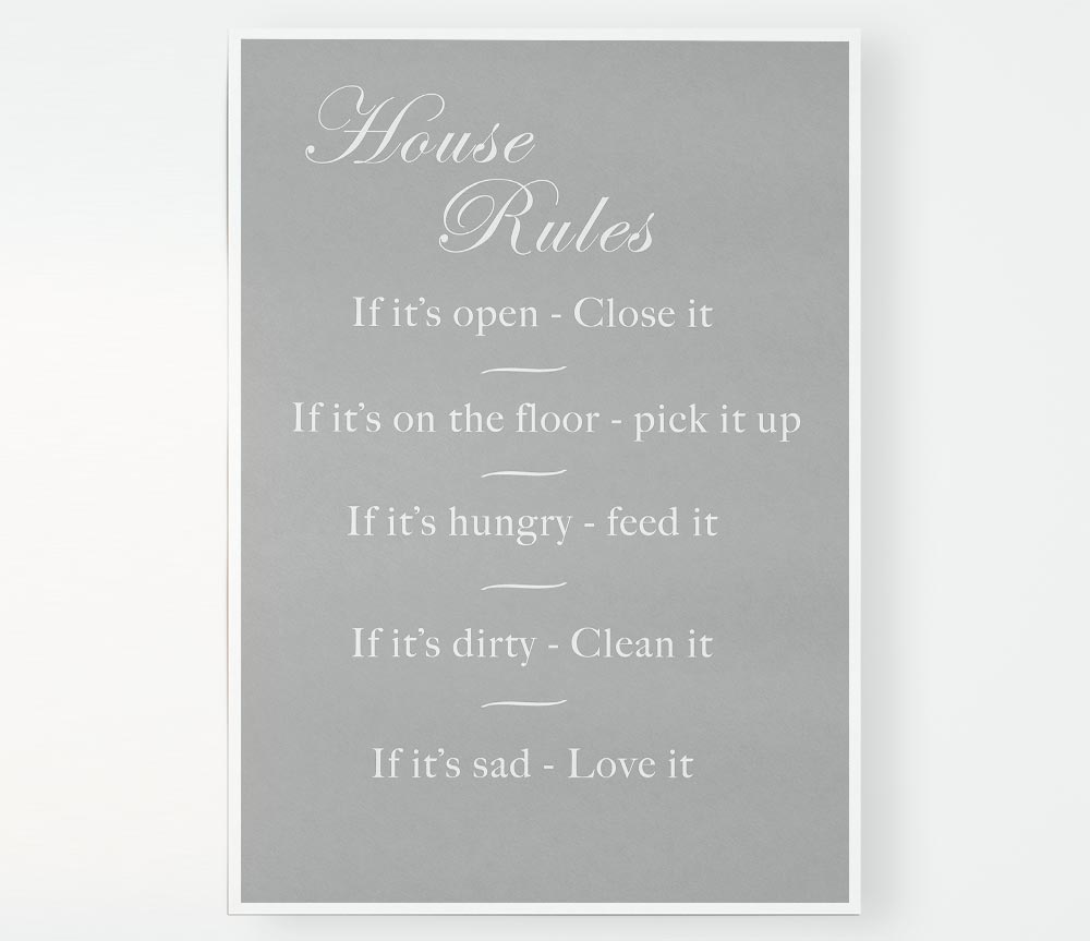 Family Quote House Rules 2 Grey White Print Poster Wall Art