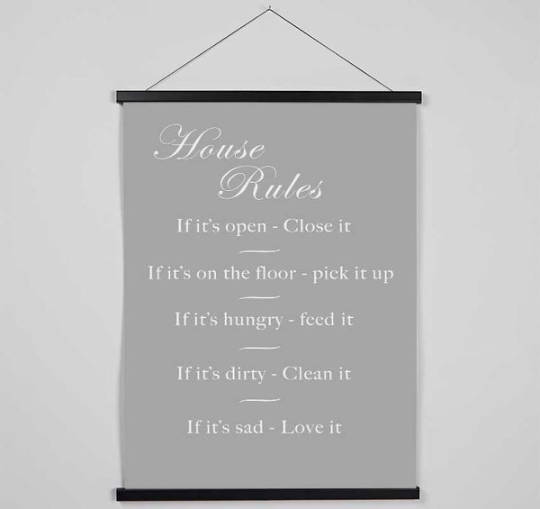 Family Quote House Rules 2 Grey White Hanging Poster - Wallart-Direct UK