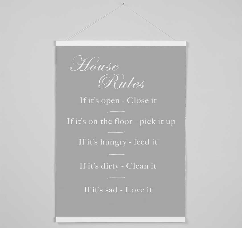 Family Quote House Rules 2 Grey White Hanging Poster - Wallart-Direct UK