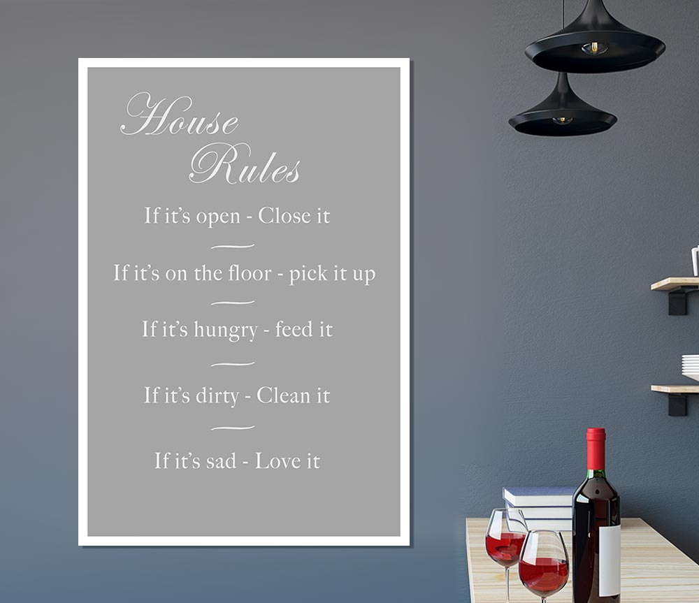 Family Quote House Rules 2 Grey White Print Poster Wall Art