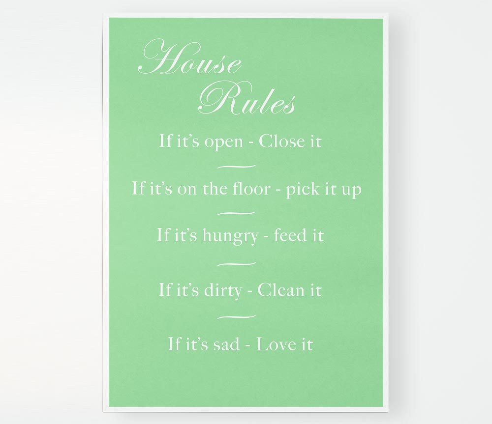 Family Quote House Rules 2 Green Print Poster Wall Art