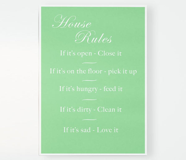 Family Quote House Rules 2 Green Print Poster Wall Art