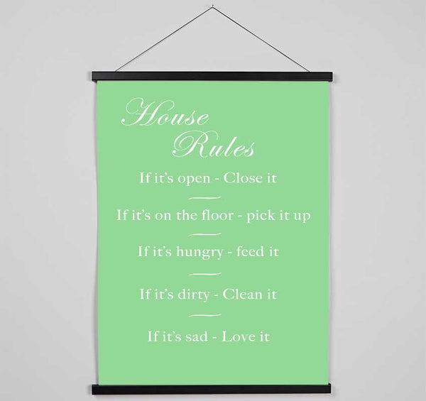 Family Quote House Rules 2 Green Hanging Poster - Wallart-Direct UK