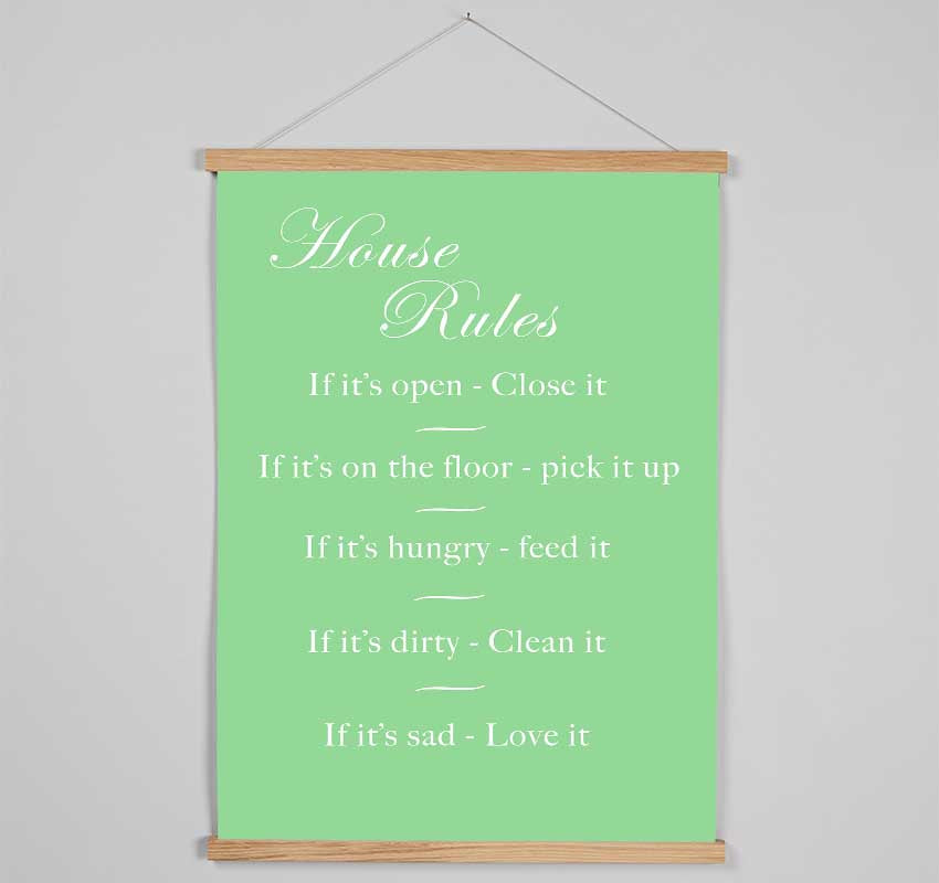 Family Quote House Rules 2 Green Hanging Poster - Wallart-Direct UK