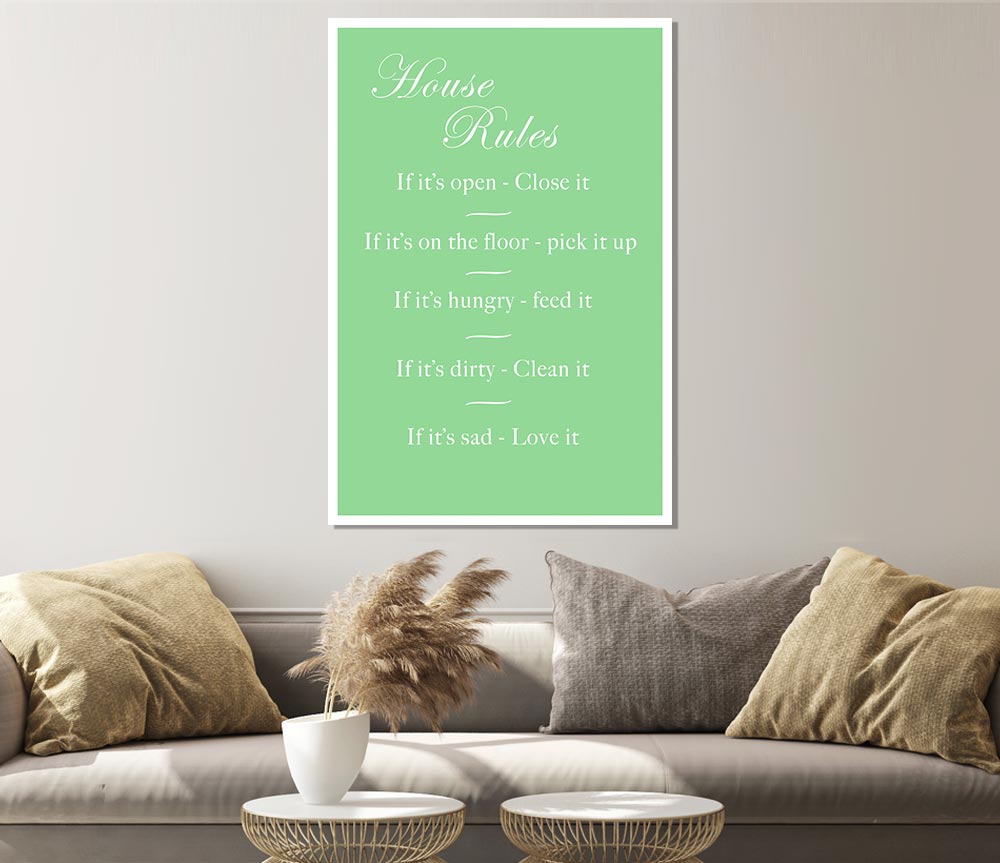 Family Quote House Rules 2 Green Print Poster Wall Art