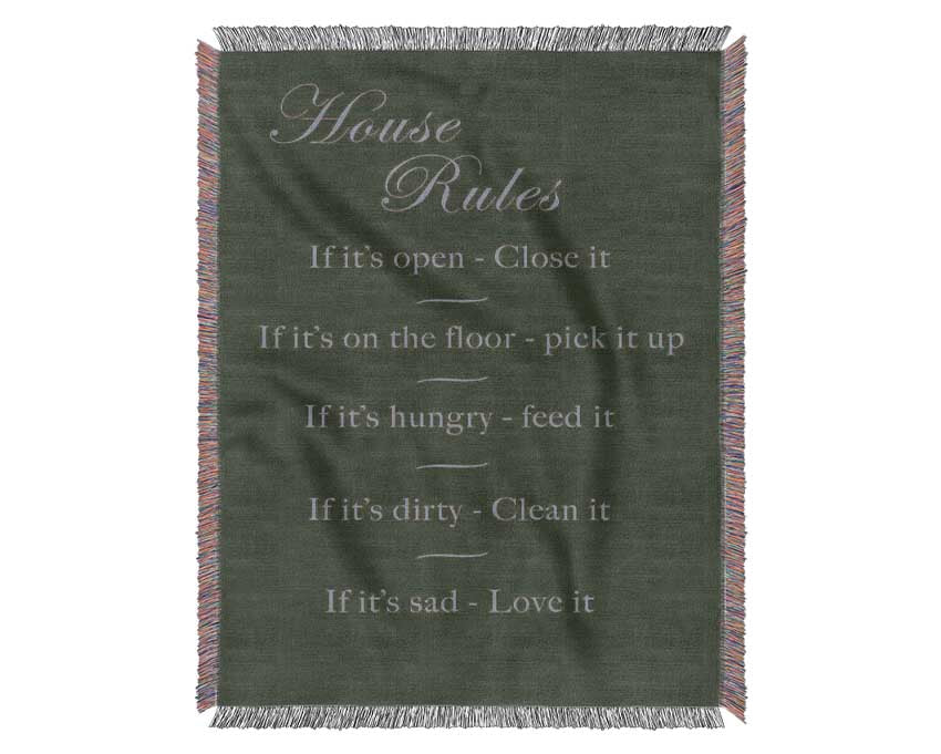 Family Quote House Rules 2 Chocolate Woven Blanket