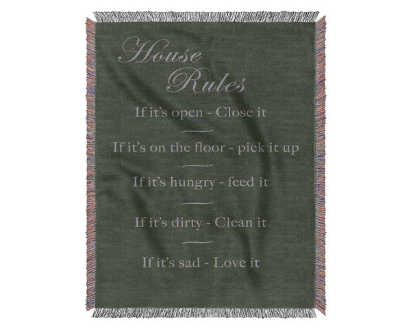 Family Quote House Rules 2 Chocolate Woven Blanket