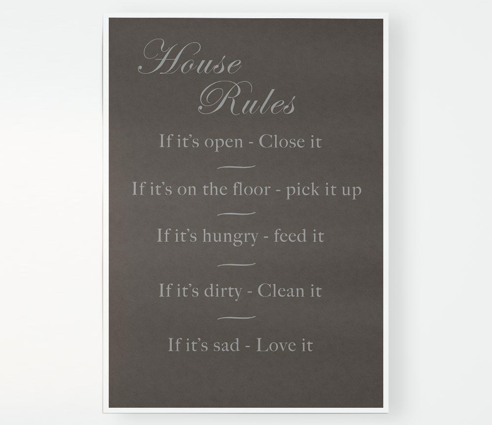 Family Quote House Rules 2 Chocolate Print Poster Wall Art