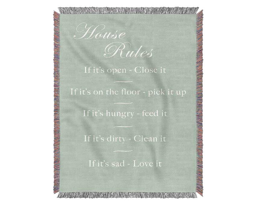 Family Quote House Rules 2 Beige Woven Blanket