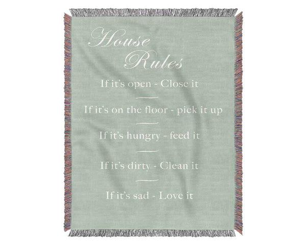 Family Quote House Rules 2 Beige Woven Blanket