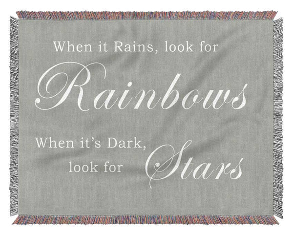 When It Rains Look For Rainbows Grey White Woven Blanket