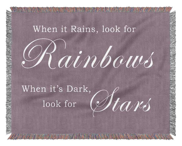 When It Rains Look For Rainbows Dusty Pink Woven Blanket