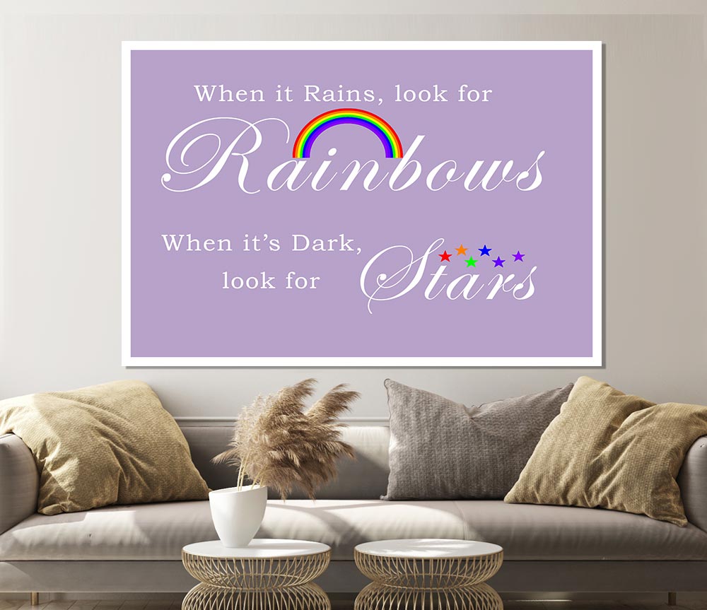 When It Rains Look For Rainbows 2 Lilac Print Poster Wall Art