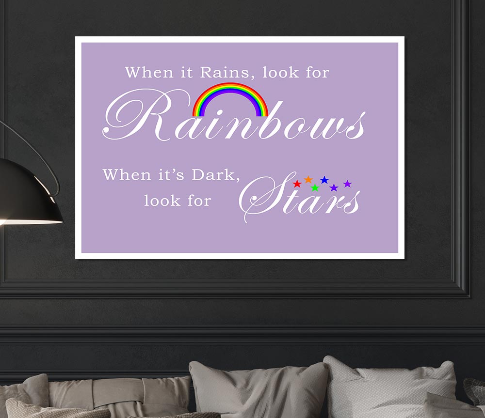 When It Rains Look For Rainbows 2 Lilac Print Poster Wall Art