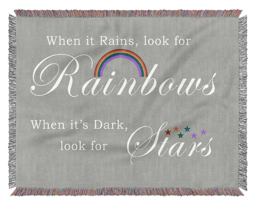 When It Rains Look For Rainbows 2 Grey White Woven Blanket