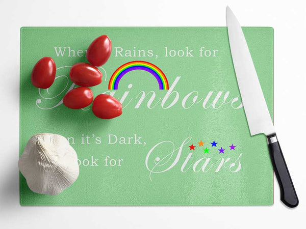 When It Rains Look For Rainbows 2 Green Glass Chopping Board