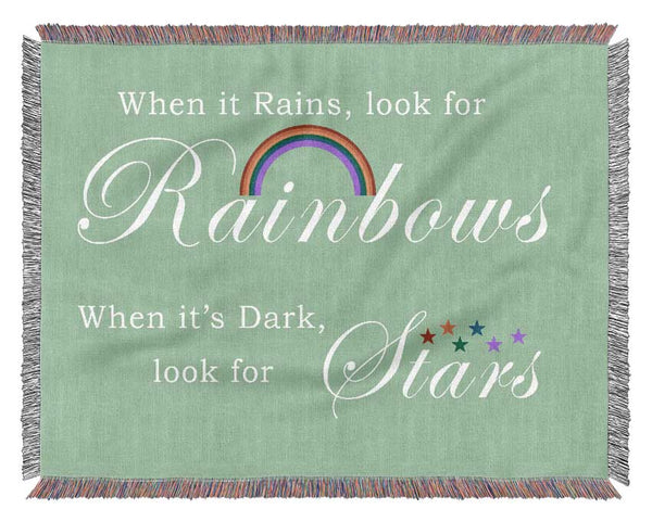 When It Rains Look For Rainbows 2 Green Woven Blanket