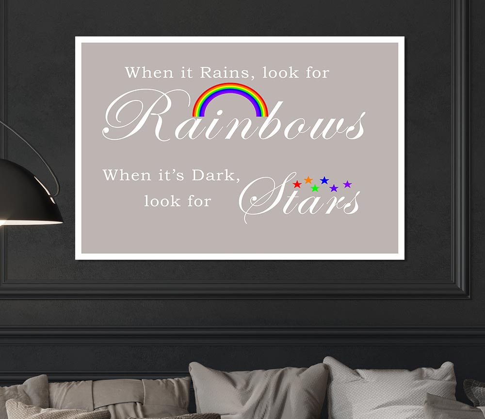 When It Rains Look For Rainbows 2 Beige Print Poster Wall Art