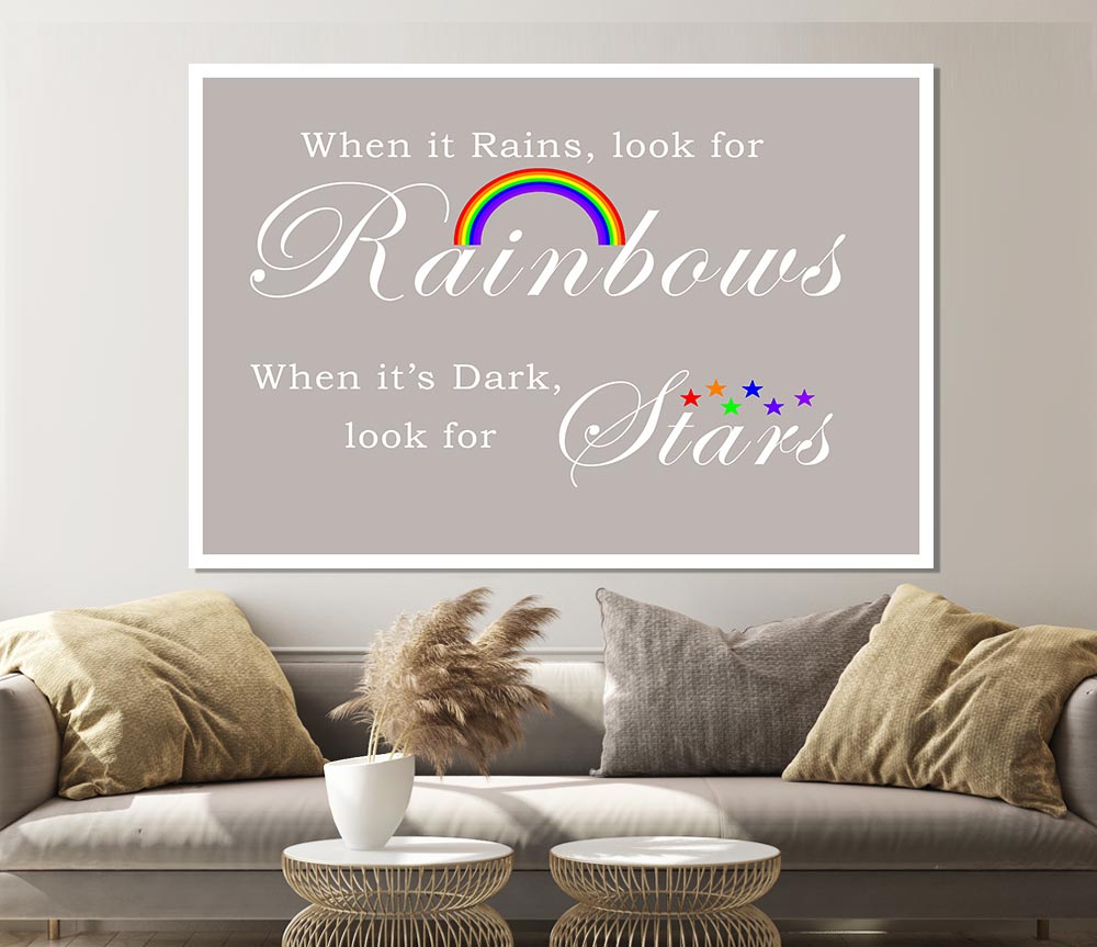 When It Rains Look For Rainbows 2 Beige Print Poster Wall Art