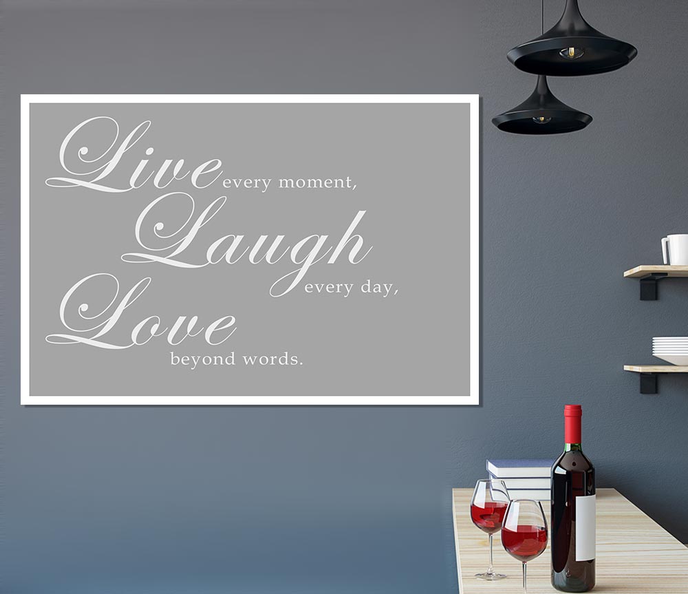 Family Quote Live Laugh Love 2 Grey White Print Poster Wall Art