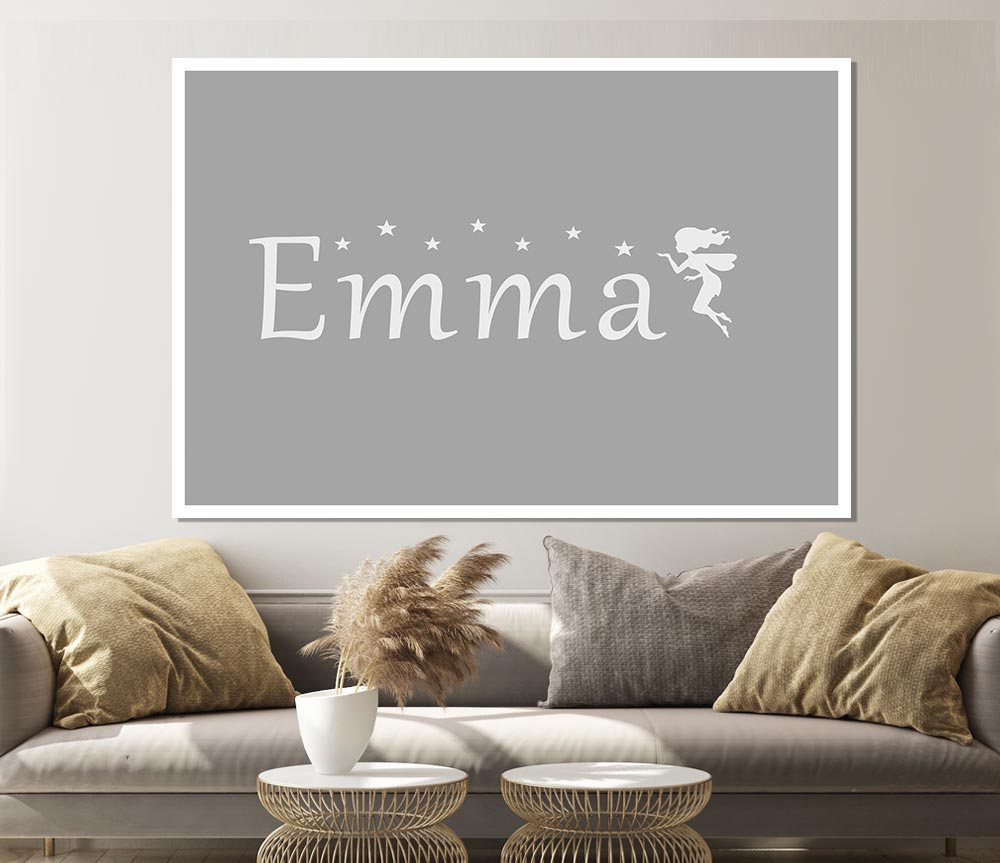 Your Name In Fairy Dust Grey White Print Poster Wall Art