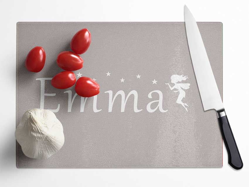 Your Name In Fairy Dust Beige Glass Chopping Board