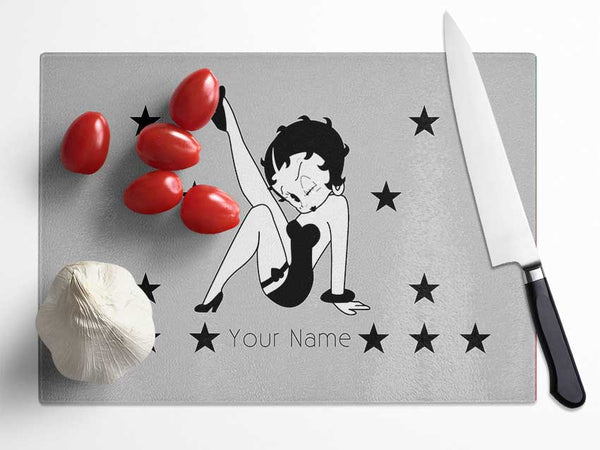 Girls Room Quote Betty Boop Your Name Stars Grey Glass Chopping Board