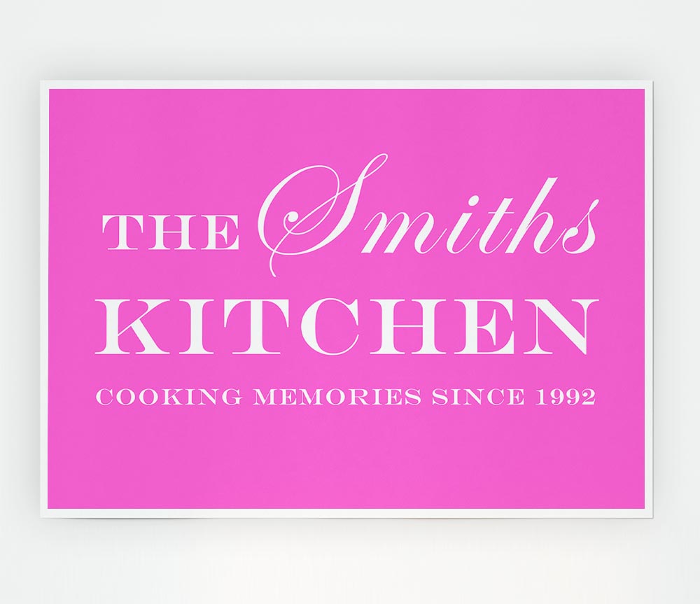 Kitchen Quote Your Family Name And Date Kitchen Vivid Pink Print Poster Wall Art