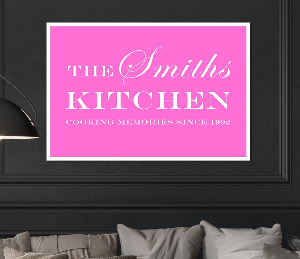 Kitchen Quote Your Family Name And Date Kitchen Vivid Pink Print Poster Wall Art