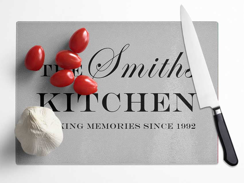 Kitchen Quote Your Family Name And Date Kitchen Grey Glass Chopping Board