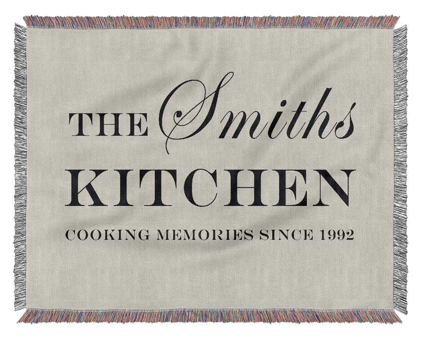 Kitchen Quote Your Family Name And Date Kitchen Grey Woven Blanket