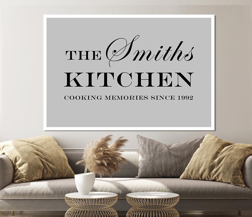 Kitchen Quote Your Family Name And Date Kitchen Grey Print Poster Wall Art