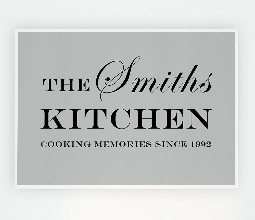 Kitchen Quote Your Family Name And Date Kitchen Grey Print Poster Wall Art