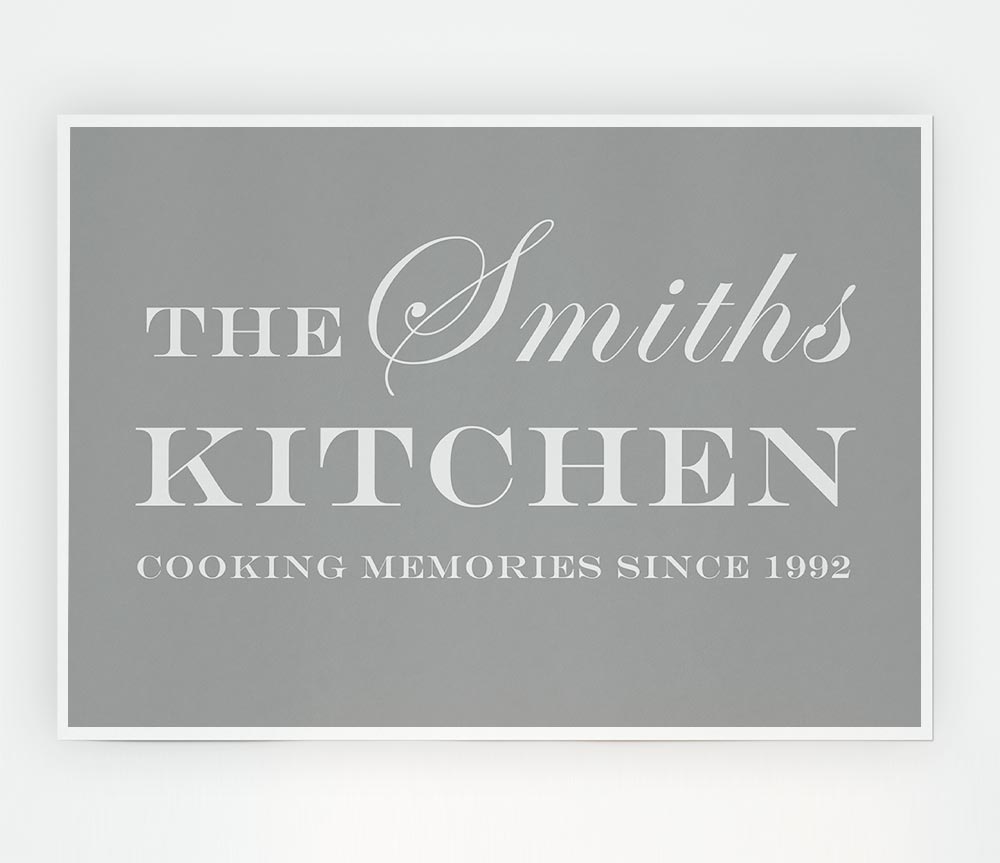 Kitchen Quote Your Family Name And Date Kitchen Grey White Print Poster Wall Art