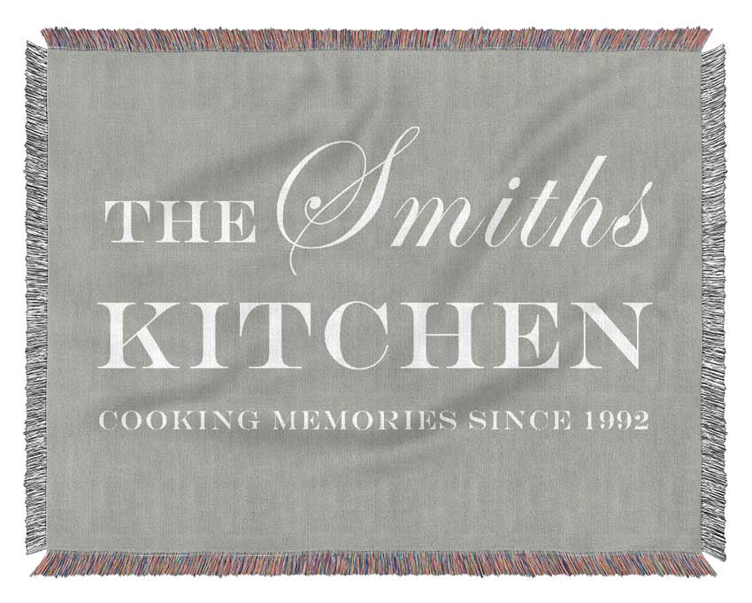 Kitchen Quote Your Family Name And Date Kitchen Grey White Woven Blanket