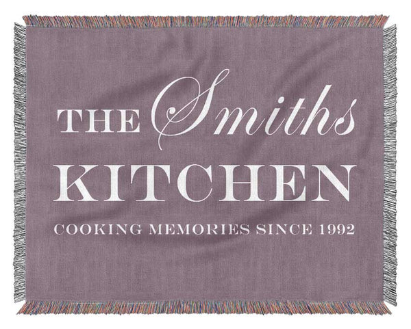 Kitchen Quote Your Family Name And Date Kitchen Dusty Pink Woven Blanket