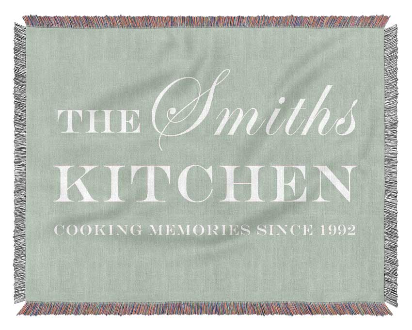 Kitchen Quote Your Family Name And Date Kitchen Beige Woven Blanket