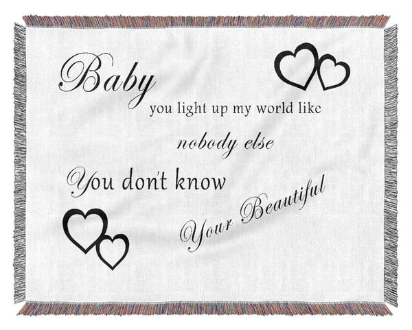 Baby You Light Up My World 1D White Woven Blanket