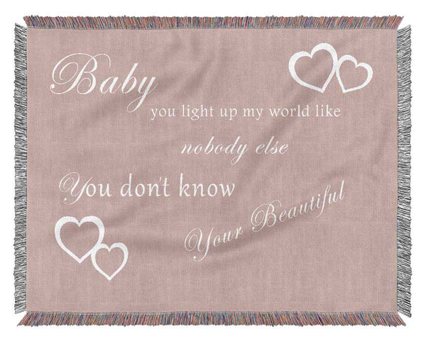 Music Quote Baby You Light Up My World 1D Vivid Pink Woven Blanket