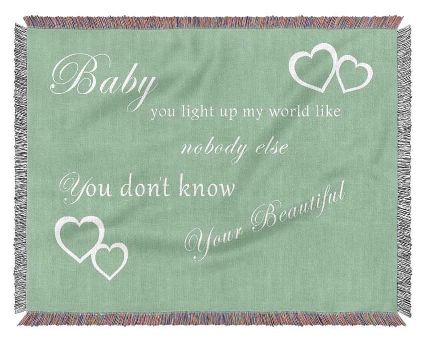 Music Quote Baby You Light Up My World 1D Green Woven Blanket