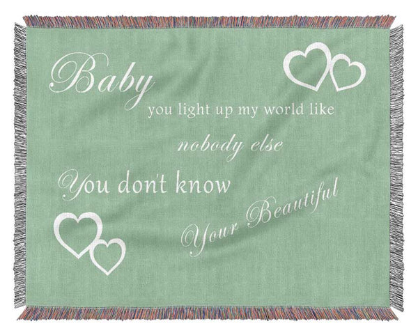 Music Quote Baby You Light Up My World 1D Green Woven Blanket