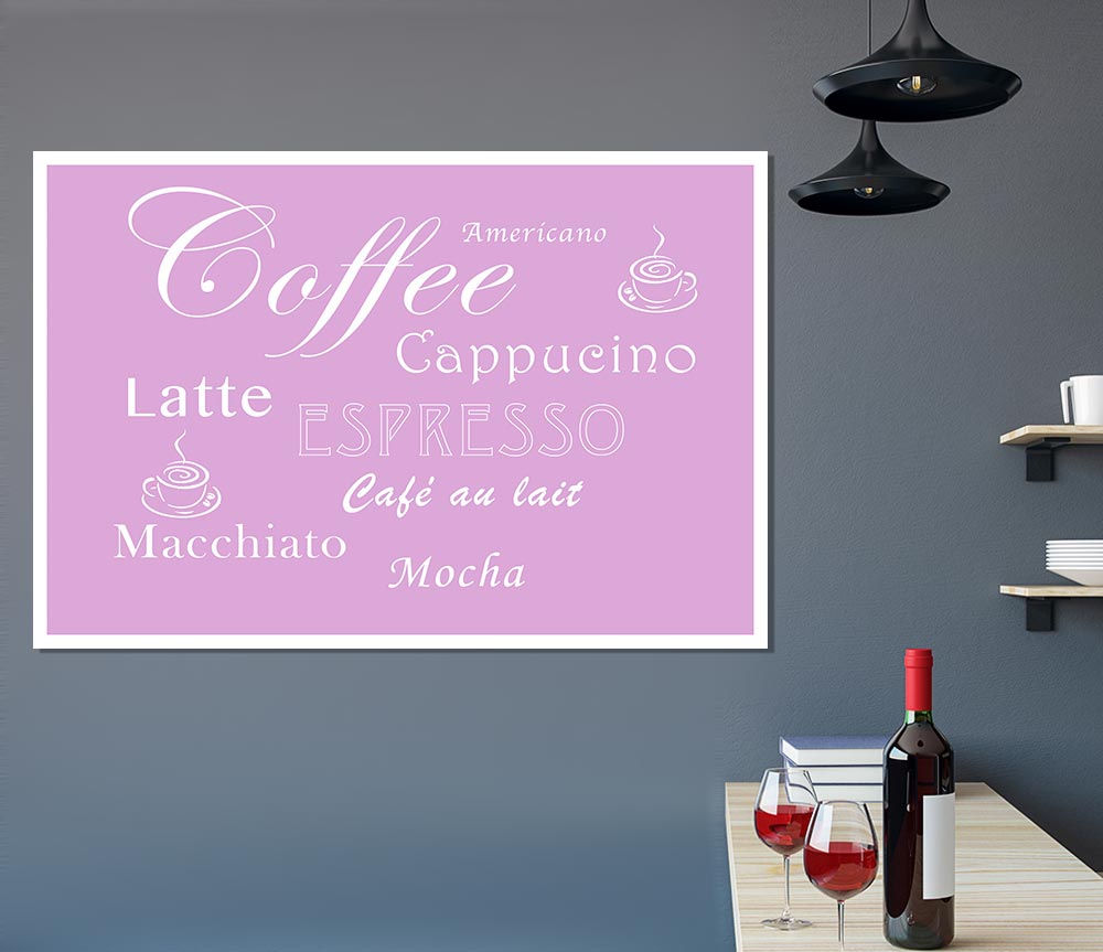 Kitchen Quote Coffee Delight Pink Print Poster Wall Art