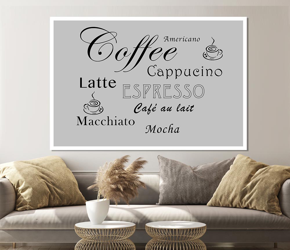 Kitchen Quote Coffee Delight Grey Print Poster Wall Art