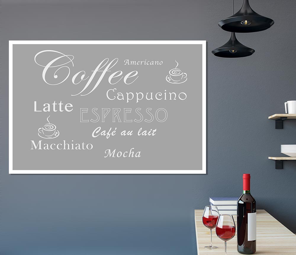 Kitchen Quote Coffee Delight Grey White Print Poster Wall Art